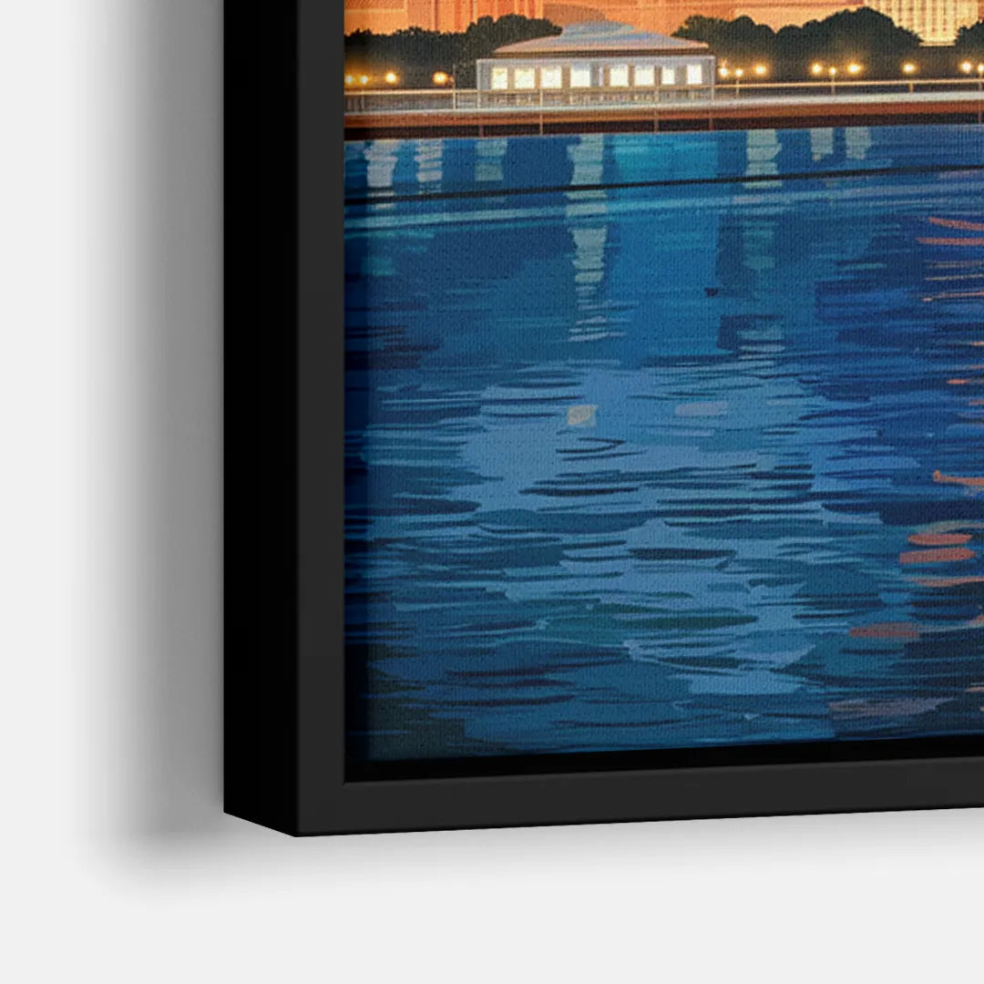 Chicago Skyline and Fireworks - Close-Up Black Frame Canvas