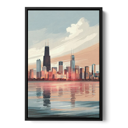 Chicago Skyline from Lake Michigan Front - Black Canvas Wall Art