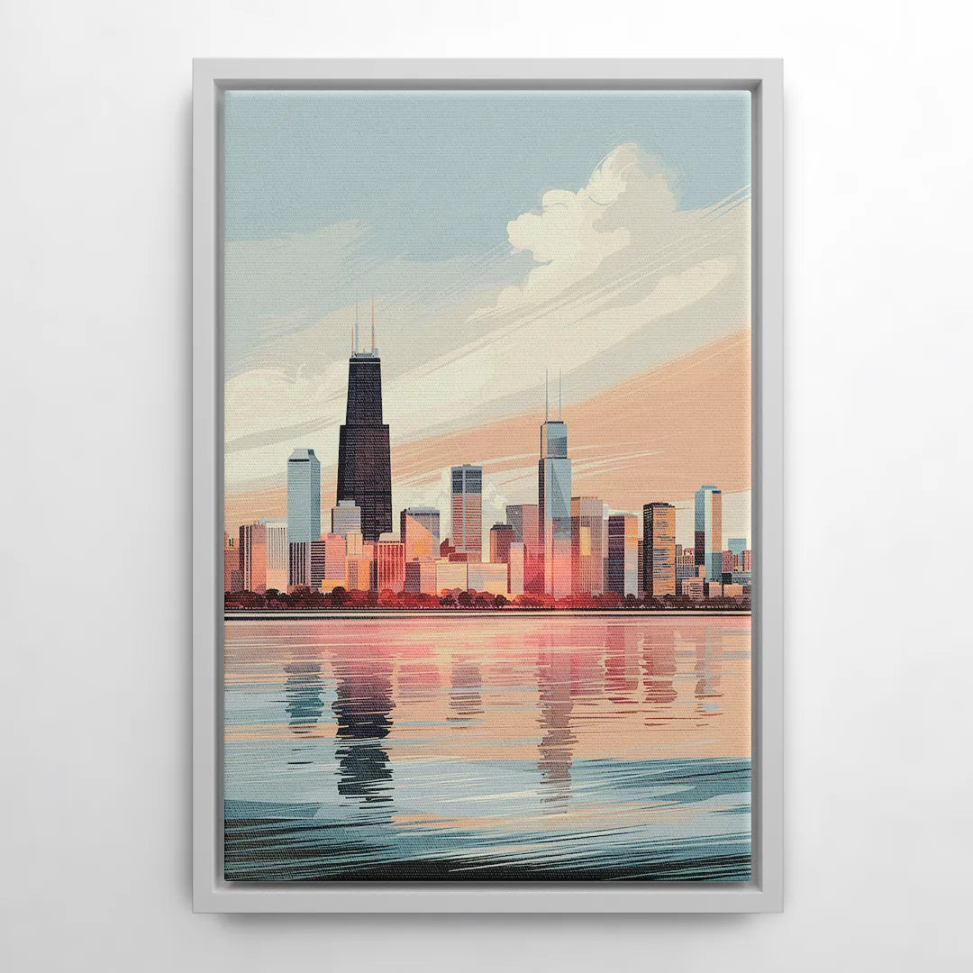 Chicago Skyline from Lake Michigan - White Frame Canvas