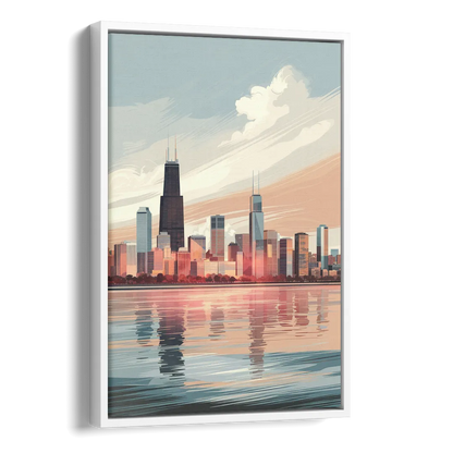Chicago Skyline from Lake Michigan Side - White Canvas Wall Art