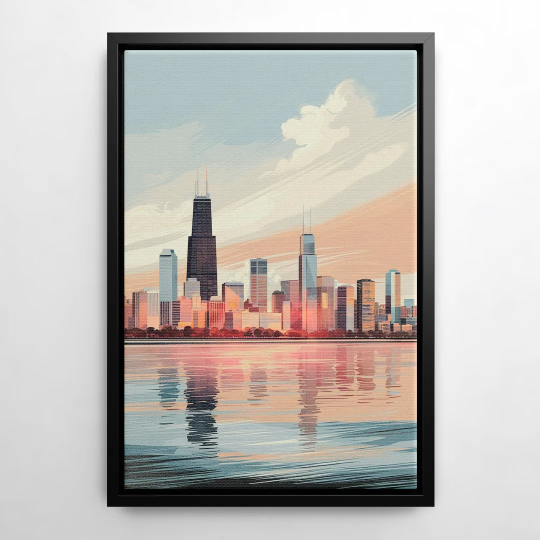 Chicago Skyline from Lake Michigan - Black Frame Canvas