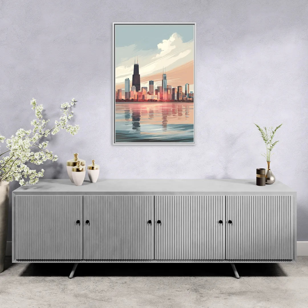 Chicago Skyline from Lake Michigan - Living Room White Frame Canvas
