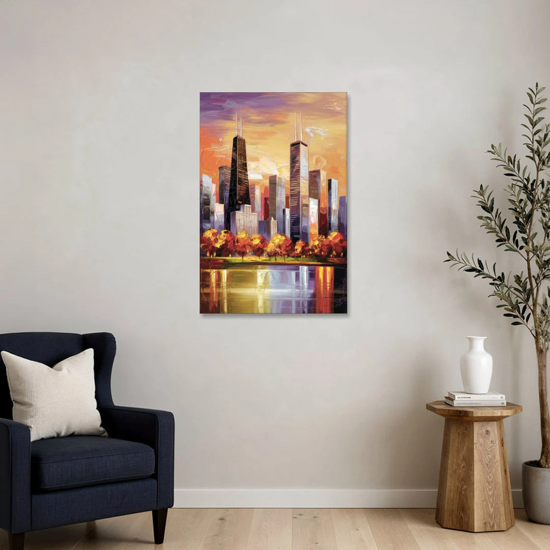 Chicago Skyline in Autumn - Canvas Wall Art - Sofa - 24x36