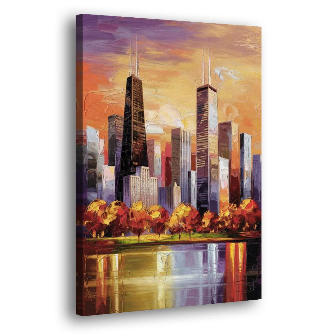 Chicago Skyline in Autumn Side - Canvas Wall Art