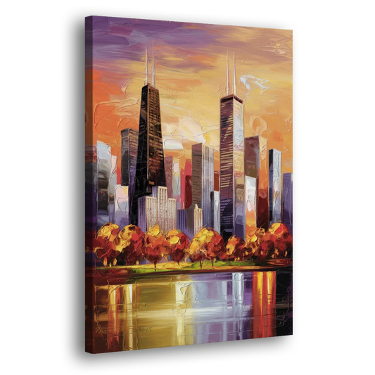 Chicago Skyline in Autumn Side - Canvas Wall Art