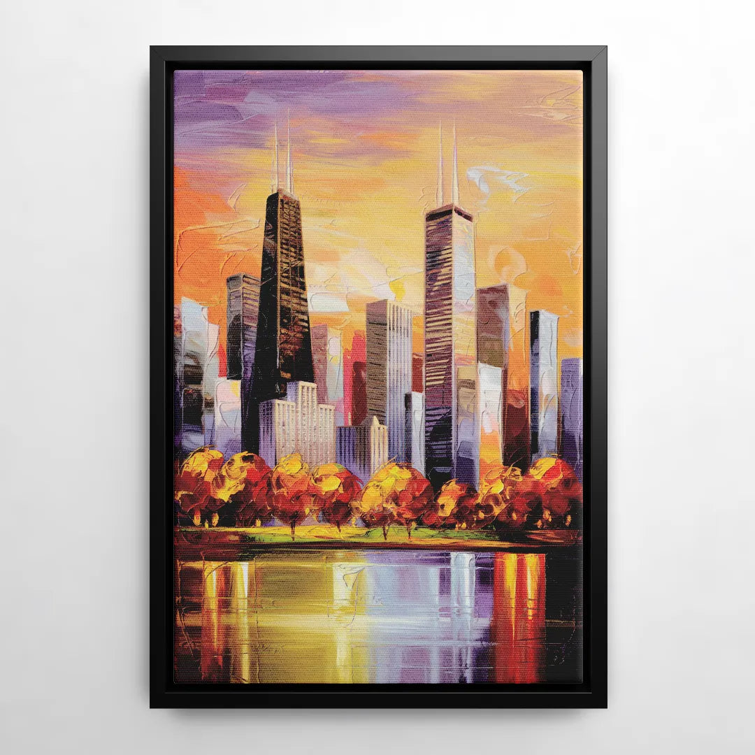 Chicago Skyline in Autumn - Black Frame Canvas