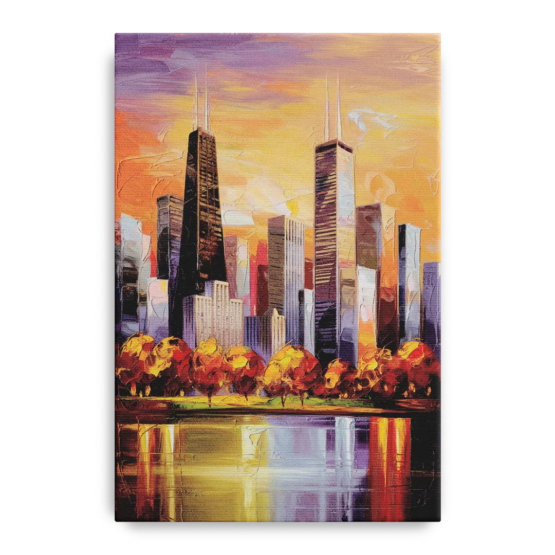 Chicago Skyline in Autumn Front - Canvas Wall Art