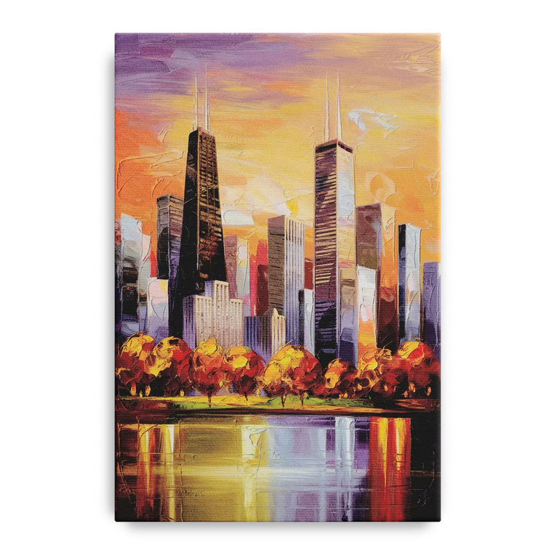 Chicago Skyline in Autumn Front - Canvas Wall Art