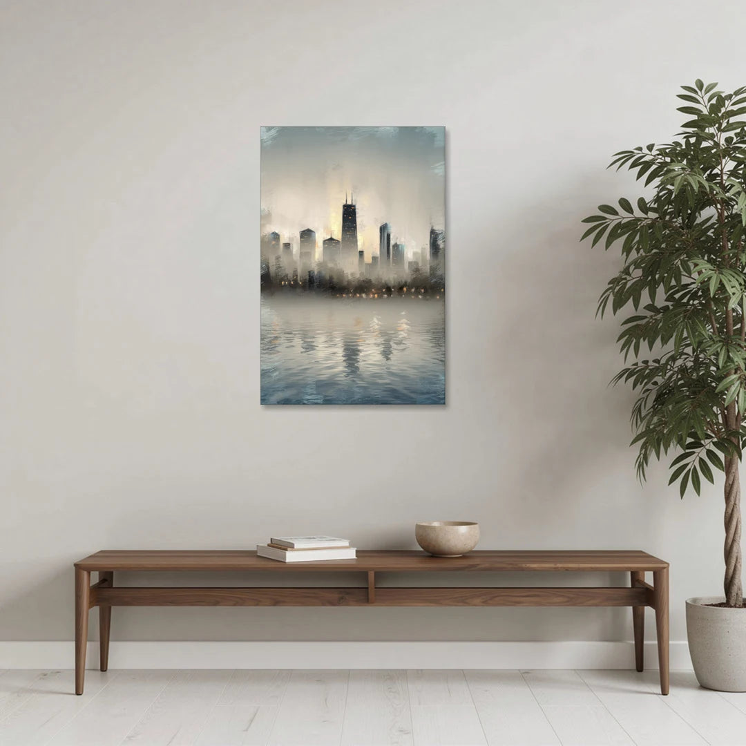 Chicago Skyline in Fog - Canvas Wall Art - Coffee Table - 24x36