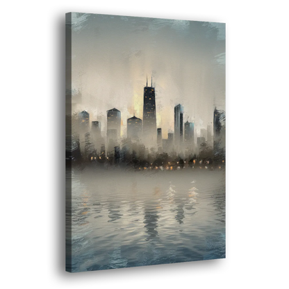 Chicago Skyline in Fog Side - Canvas Wall Art
