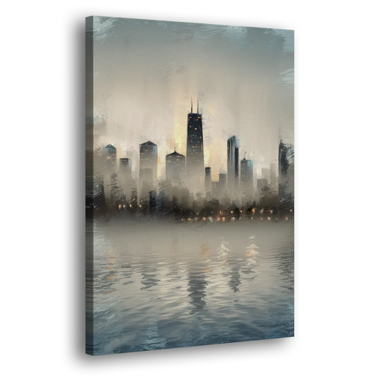 Chicago Skyline in Fog Side - Canvas Wall Art