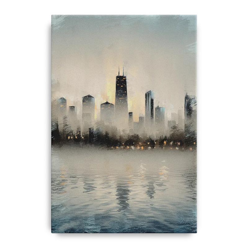 Chicago Skyline in Fog Front - Canvas Wall Art