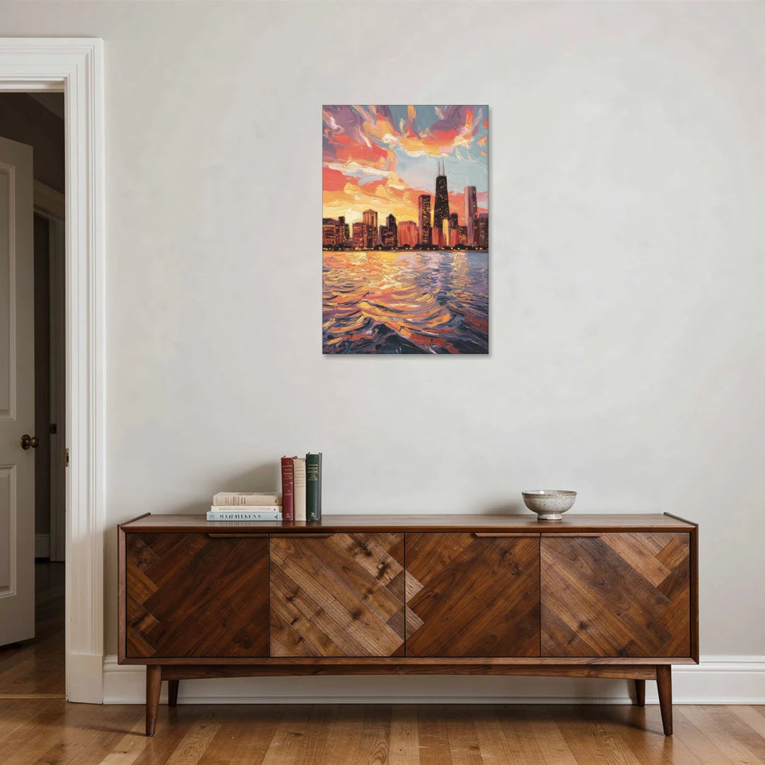 Chicago Sunset Over the Lake - Canvas Wall Art - Coffee Table - 24x36