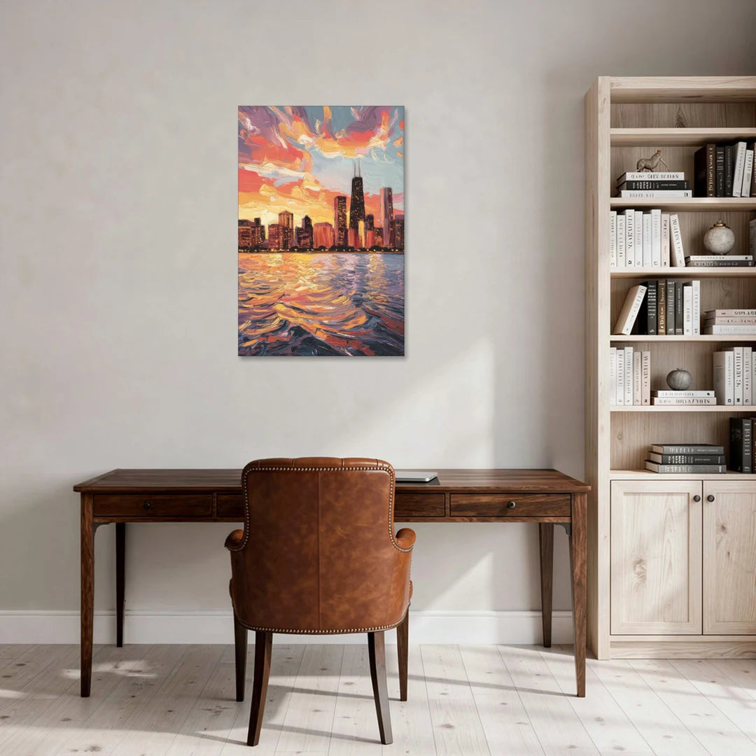 Chicago Sunset Over the Lake - Canvas Wall Art - Office - 24x36