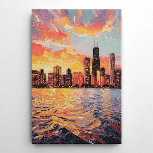 Chicago Sunset Over the Lake - Canvas Wall Art