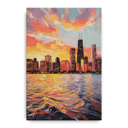 Chicago Sunset Over the Lake Front - Canvas Wall Art