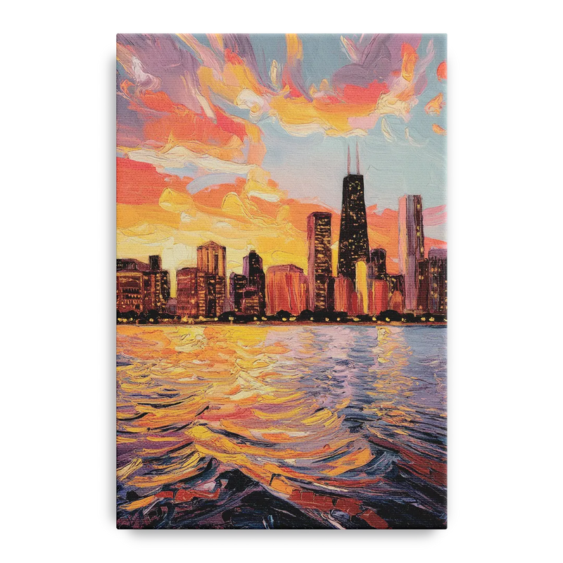 Chicago Sunset Over the Lake Front - Canvas Wall Art