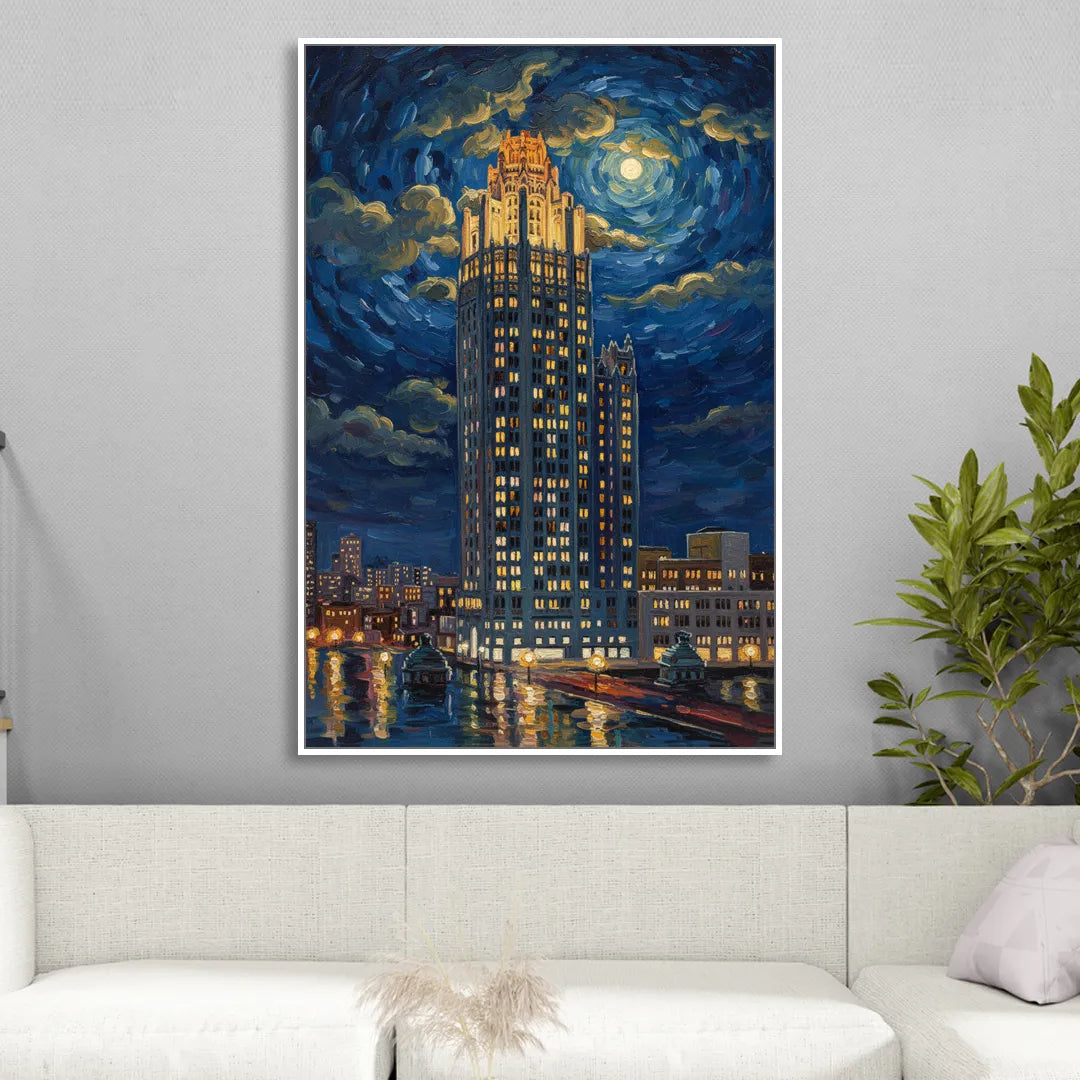 Chicago Tribune Tower Gothic Majesty Living Room - White Canvas Wall Art