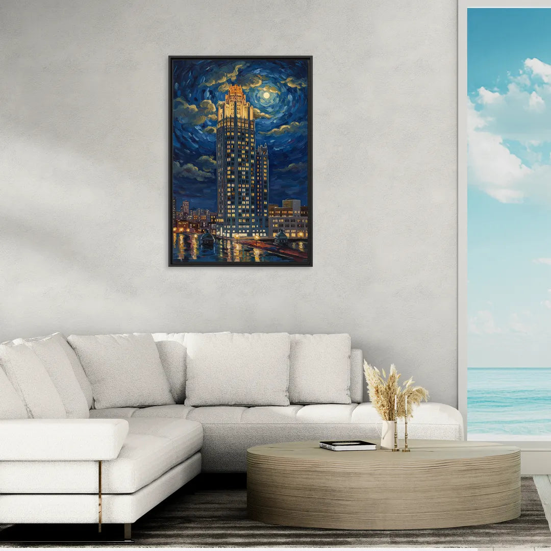 Chicago Tribune Tower Gothic Majesty - Living Room Black Frame Canvas