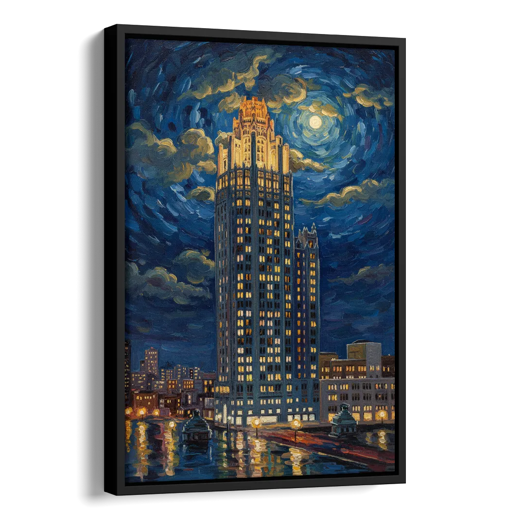 Chicago Tribune Tower Gothic Majesty Side - Black Canvas Wall Art