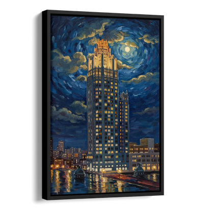 Chicago Tribune Tower Gothic Majesty Side - Black Canvas Wall Art