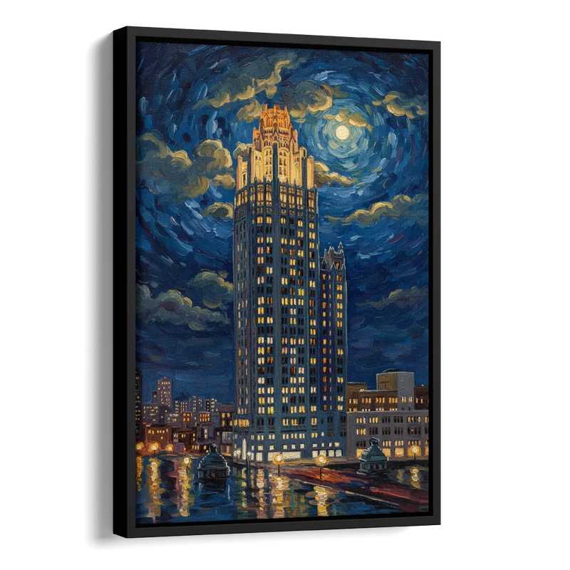 Chicago Tribune Tower Gothic Majesty Side - Black Canvas Wall Art