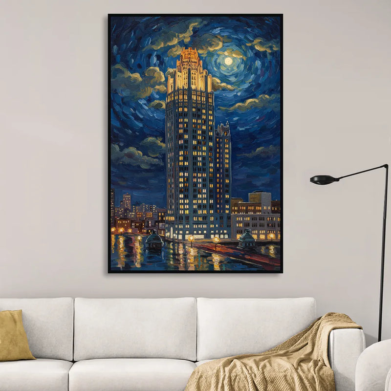 Chicago Tribune Tower Gothic Majesty Sitting Room - Black Canvas Wall Art