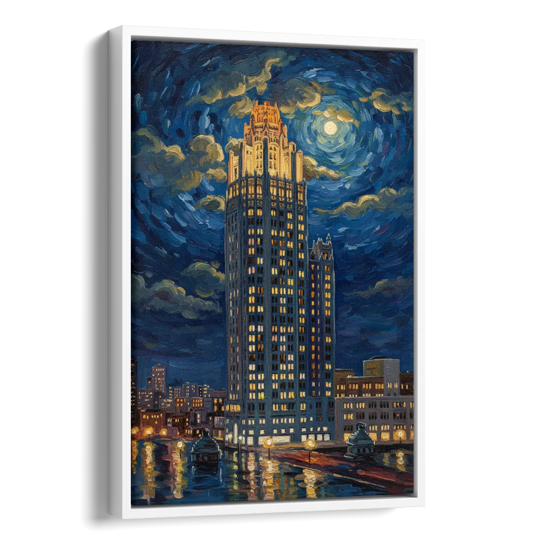 Chicago Tribune Tower Gothic Majesty Side - White Canvas Wall Art