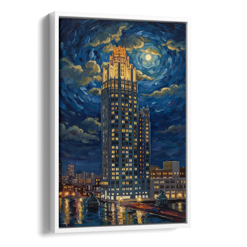 Chicago Tribune Tower Gothic Majesty Side - White Canvas Wall Art