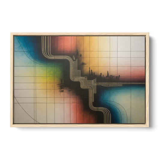 Chicago Vintage Transit Map - Oak Framed Canvas Wall Art - Front