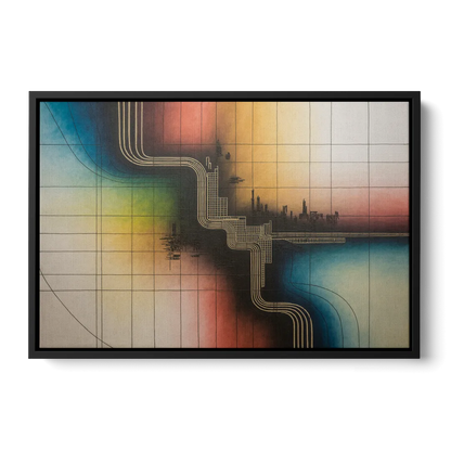 Chicago Vintage Transit Map - Black Frame Canvas