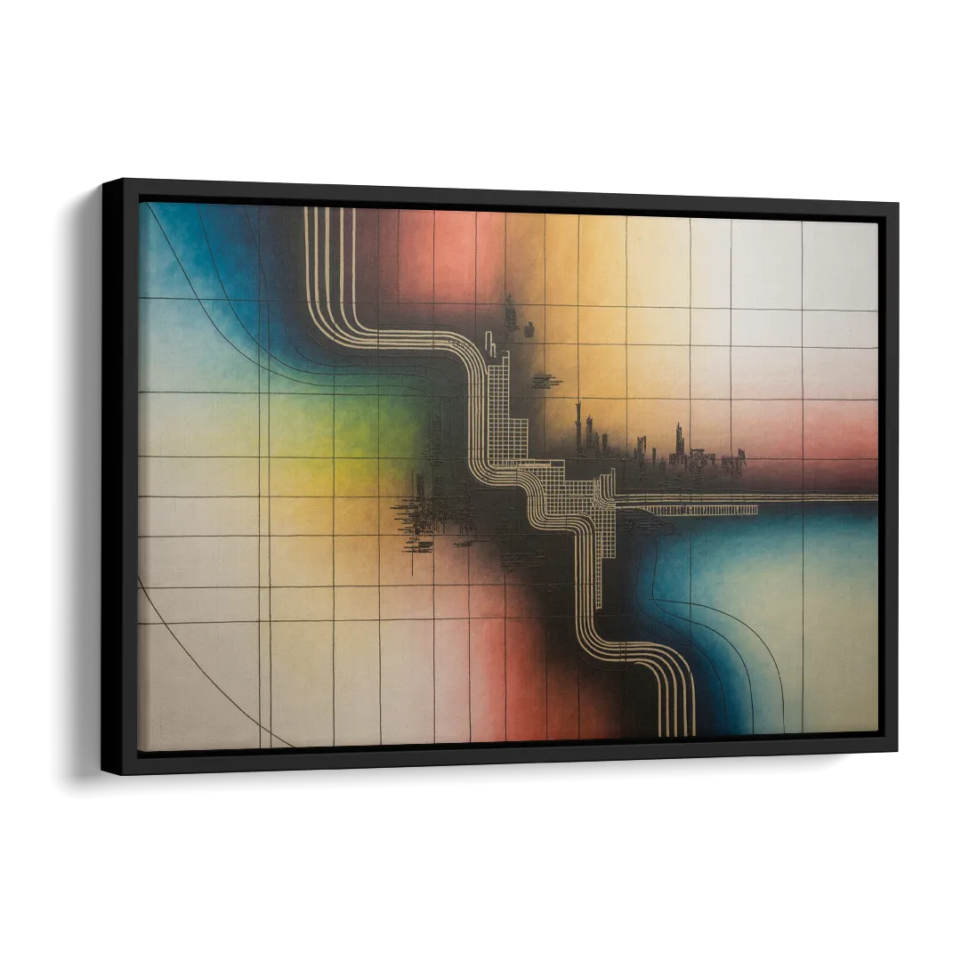 Chicago Vintage Transit Map Side - Black Canvas Wall Art