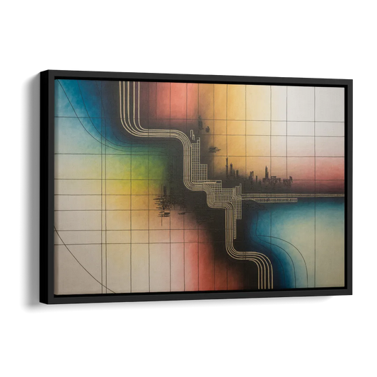 Chicago Vintage Transit Map Side - Black Canvas Wall Art