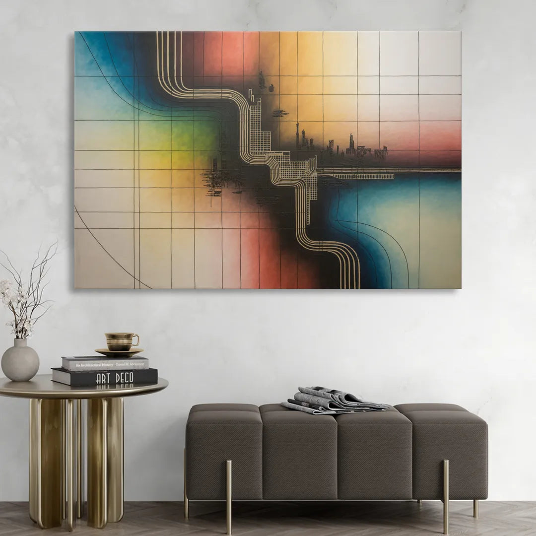 Chicago Vintage Transit Map Sitting Room - Canvas Wall Art