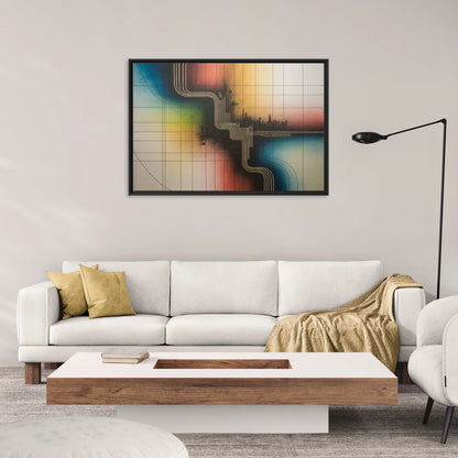 Chicago Vintage Transit Map - Living Room Black Frame Canvas