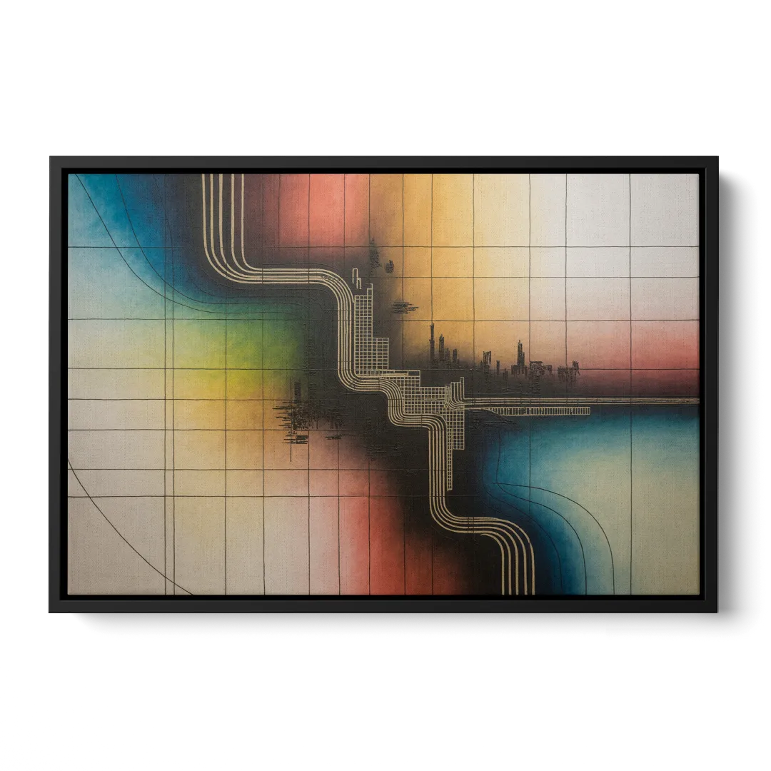 Chicago Vintage Transit Map Front - Black Canvas Wall Art