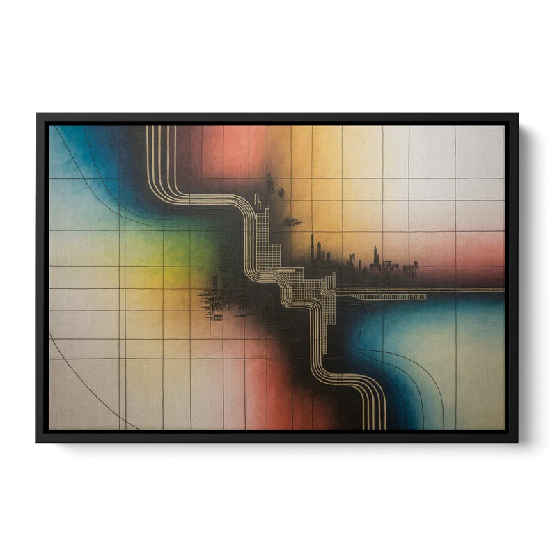 Chicago Vintage Transit Map Front - Black Canvas Wall Art