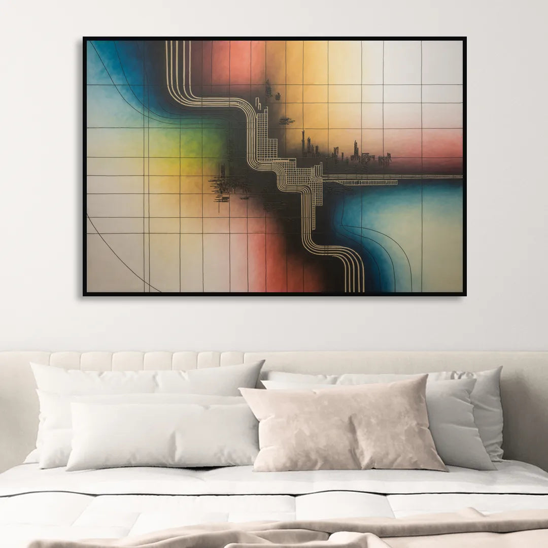 Chicago Vintage Transit Map Sitting Room - Black Canvas Wall Art