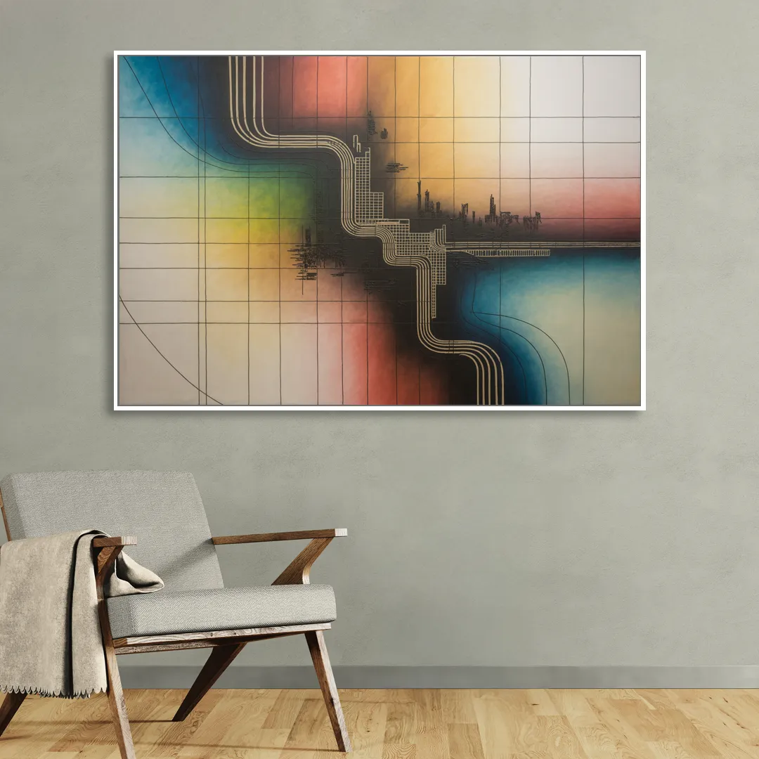 Chicago Vintage Transit Map Living Room - White Canvas Wall Art