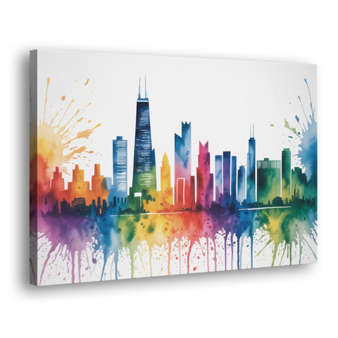 Chicago Watercolor Skyline Splash - Canvas Wall Art - Side