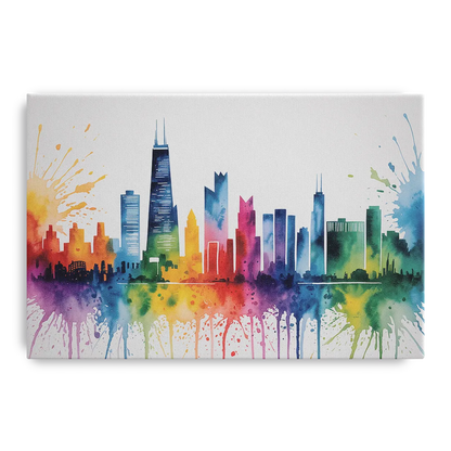Chicago Watercolor Skyline Splash - Canvas Wall Art