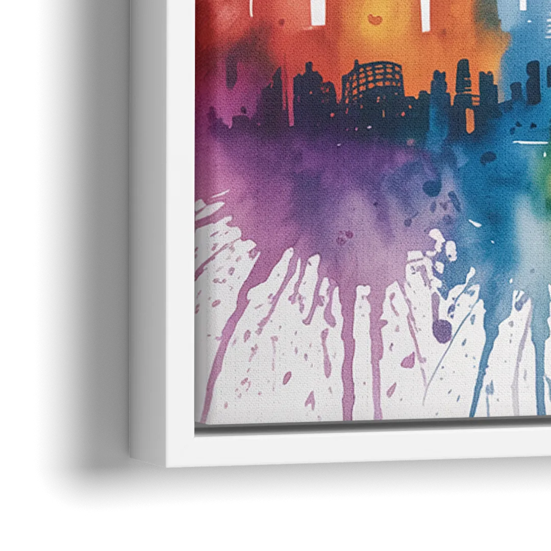 Chicago Watercolor Skyline Splash - Close-Up White Frame Canvas