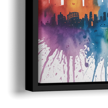 Chicago Watercolor Skyline Splash - Close-Up Black Frame Canvas