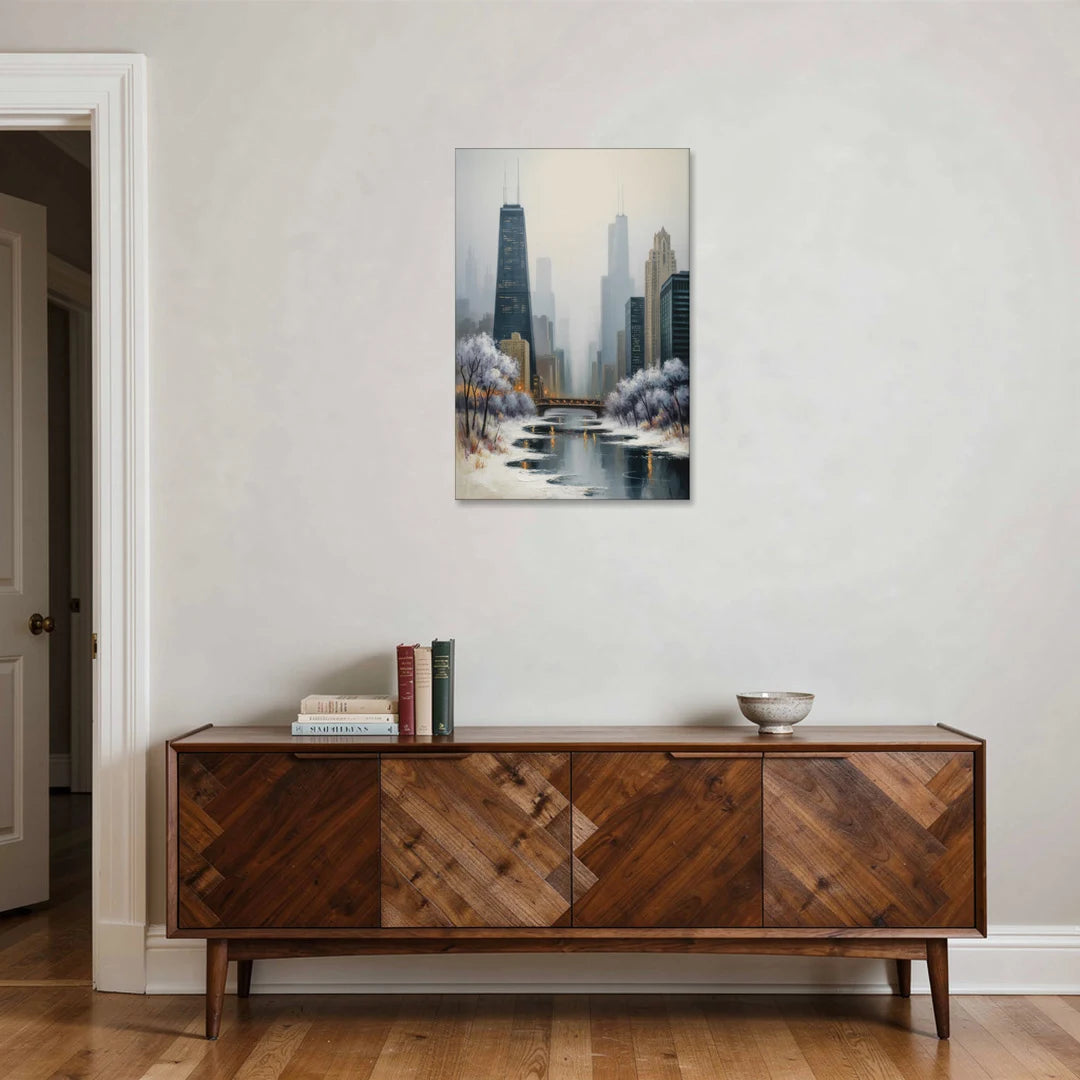 Chicago Winter Fog Over the City - Canvas Wall Art - Coffee Table - 24x36