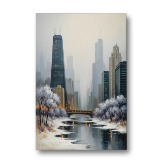 Chicago Winter Fog Over the City - Canvas Wall Art - Front