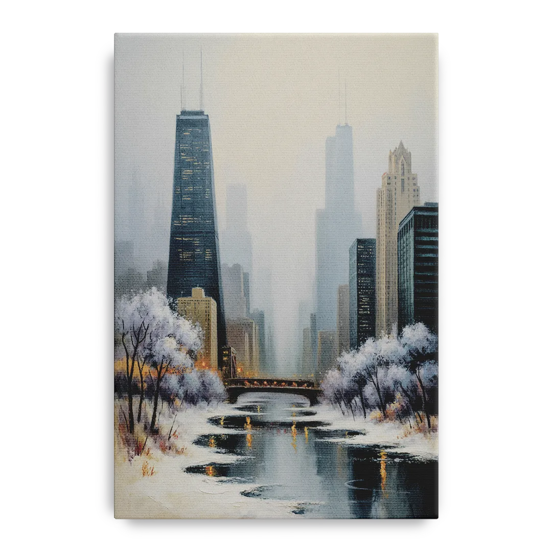 Chicago Winter Fog Over the City - Canvas Wall Art