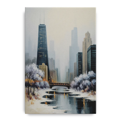 Chicago Winter Fog Over the City - Canvas Wall Art