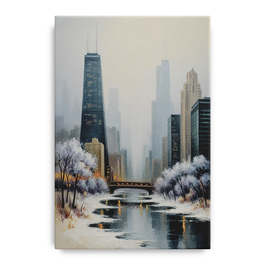 Chicago Winter Fog Over the City - Canvas Wall Art