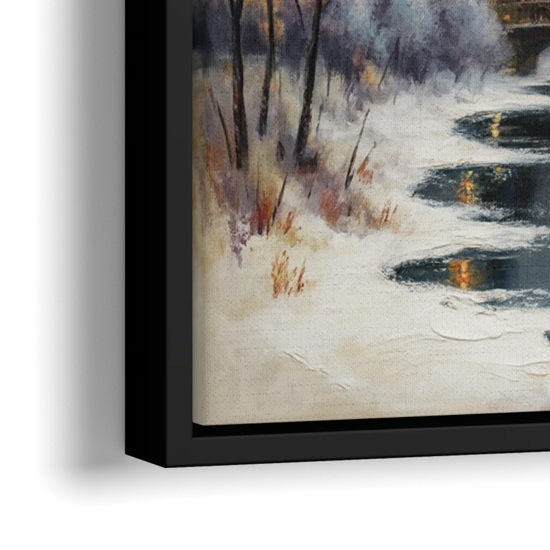 Chicago Winter Fog Over the City - Close-Up Black Frame Canvas