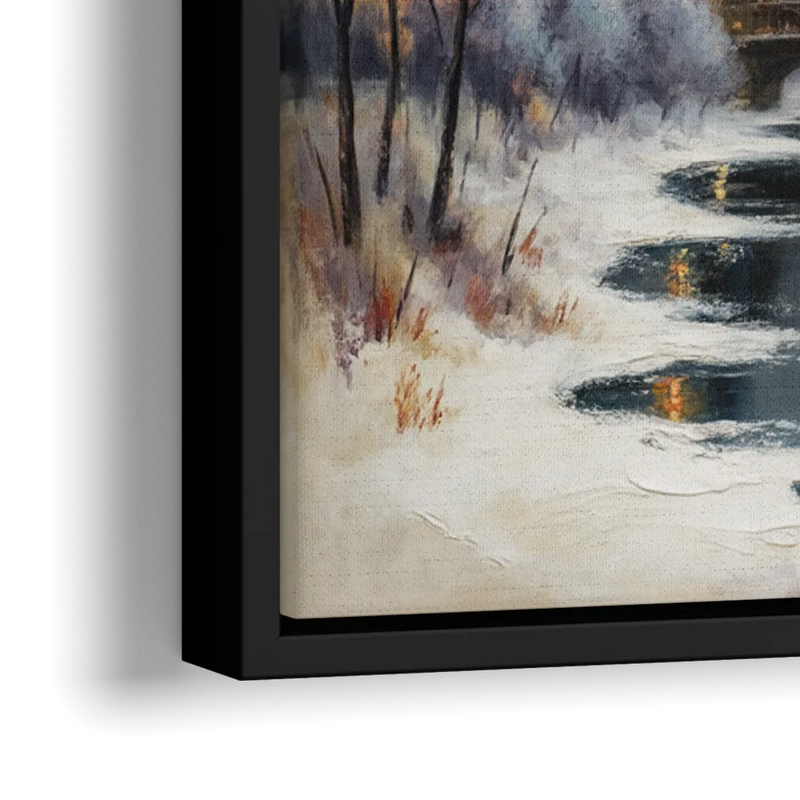 Chicago Winter Fog Over the City - Close-Up Black Frame Canvas